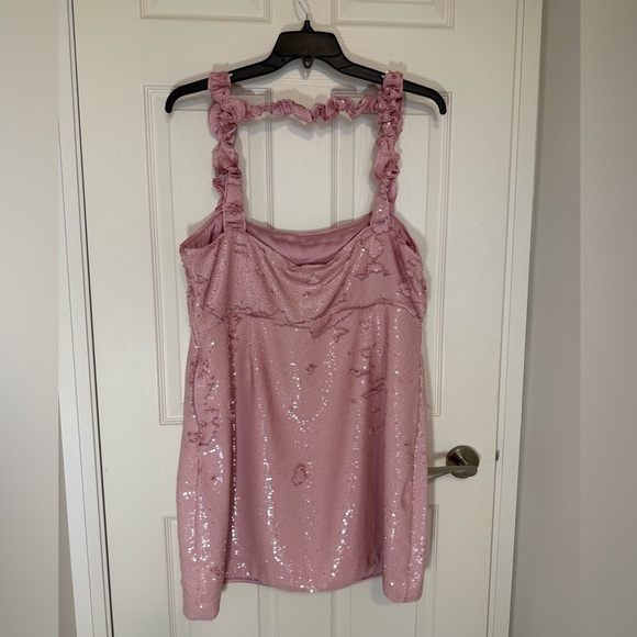 GANNI NWT pink mini party sequins dress with ruffle straps- size EU 46- US 14/16 - Picture 11 of 16